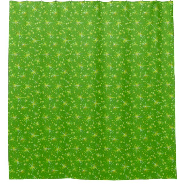 Rideaux De Douche Motif Spoutnik du milieu du siècle, Vert olive (Devant)