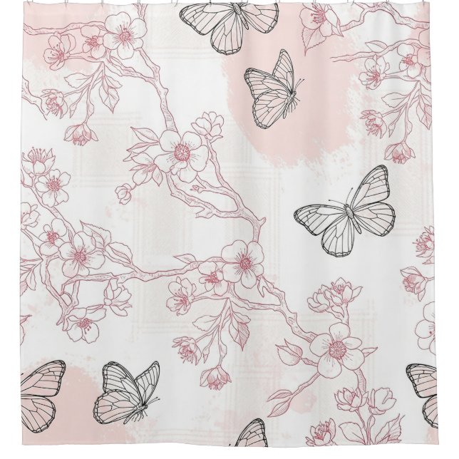 Rideaux De Douche Motif toile de fond botanique papillon vintage (8) (Devant)