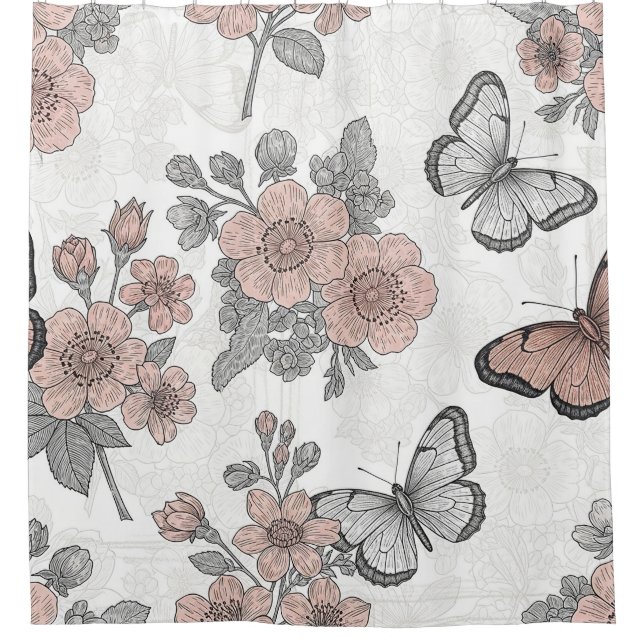 Rideaux De Douche Motif toile de papillon botanique vintage (2) (Devant)