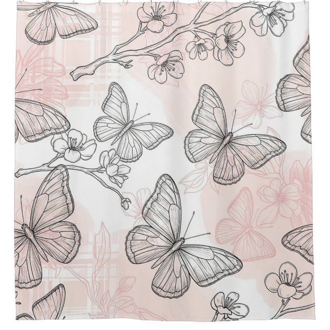 Rideaux De Douche Motif toile de papillon botanique vintage (6) (Devant)