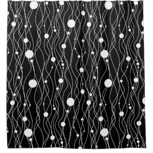 Rideaux De Douche Motif Tourbillonnant de lignes et de points noirs