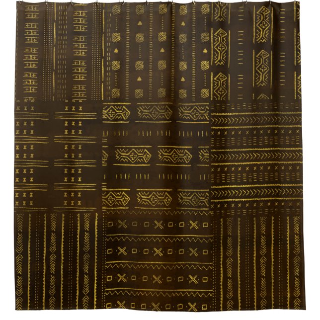 Rideaux De Douche Motif tribal africain d'or sur la texture brune (Devant)