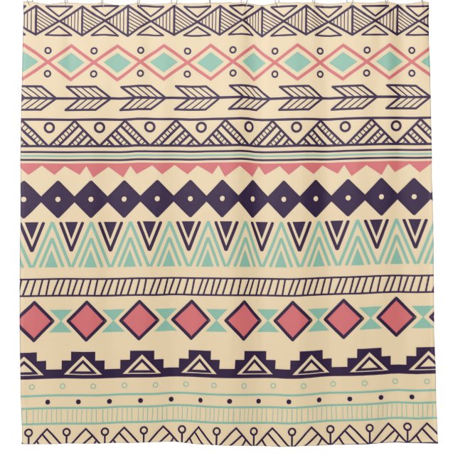 Rideaux De Douche Motif tribal aztèque en bandes, illustration vinta (Devant)