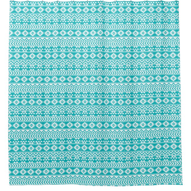 Rideaux De Douche Motif tribal aztèque grunge turquoise (Devant)