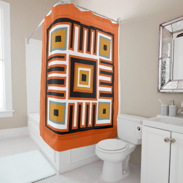 Rideaux De Douche motif tribal géométrique africain (En situation)