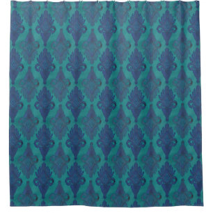 Rideaux De Douche Motif tribal Uabek IKAT Vintage Blue Green Navy