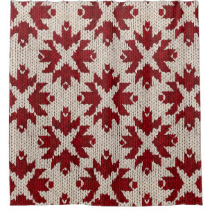 Rideaux De Douche Motif tricot rouge et blanc nordique – Classique d