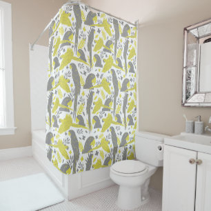 Rideaux De Douche Motif tropical du perroquet gris jaune