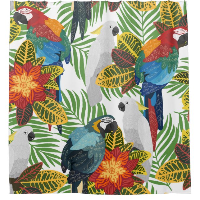Rideaux De Douche Motif tropical sans couture avec perroquets.  (Devant)