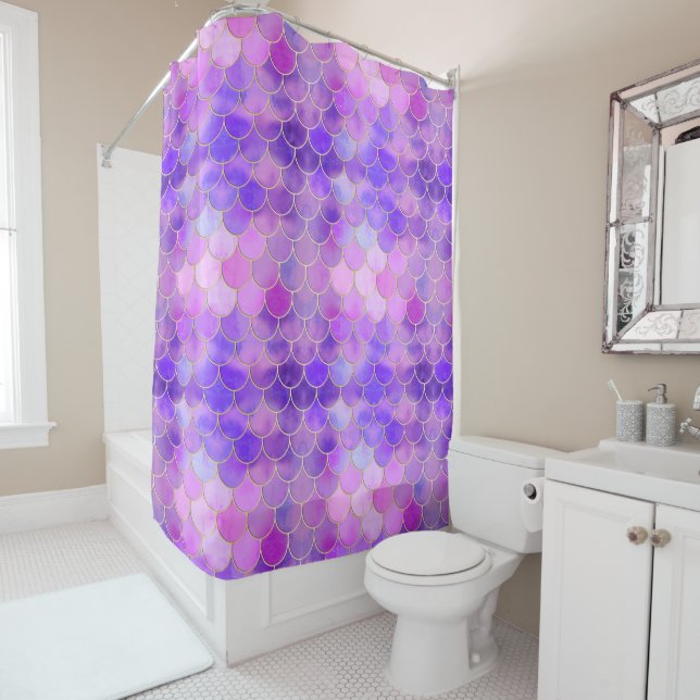 Rideaux De Douche Motif Ultra Violet & Gold Mermaid (En situation)