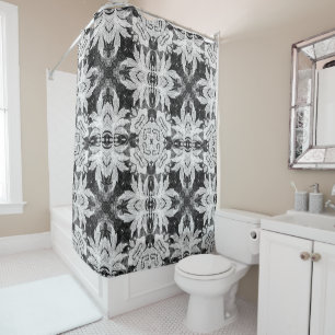 Rideaux De Douche Motif unique en dentelle noire et blanche