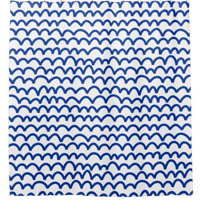 Rideaux De Douche Motif vague - Blanc sur bleu marine (Devant)