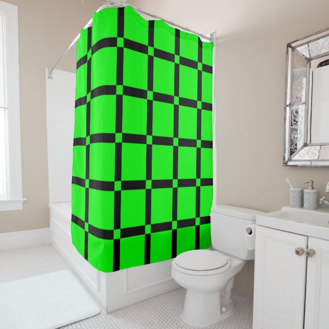 Rideaux De Douche Motif vert noir et néon (En situation)