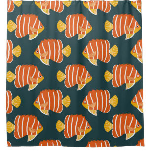 Rideaux De Douche Motif vintage sans soudure avec poisson. Conceptio