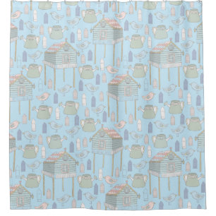 Rideaux De Douche Motif Whimsical Gardener en bleu