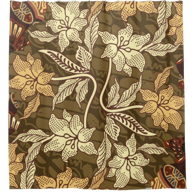 Rideaux De Douche Motifs batik indonésiens avec patte de flore et de (Devant)