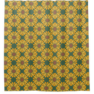 Rideaux De Douche Motifs géométriques de tournesol sur vert foncé