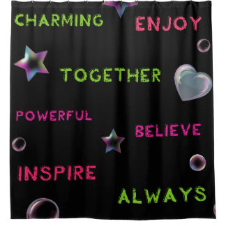 Rideaux De Douche Motivational Words and Neon Shapes