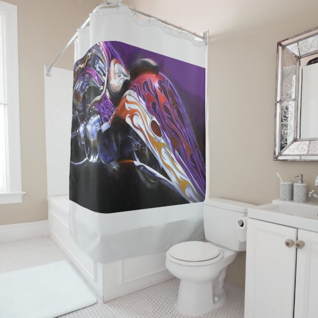 RIDEAUX DE DOUCHE MOTOCYCLE CHOPPER TAIL D'UN DRAGON (En situation)