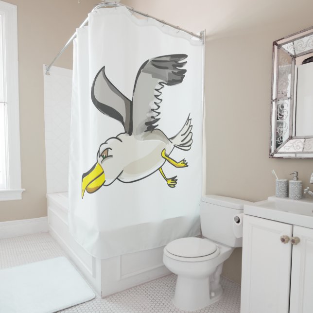 Rideaux De Douche Mouette caricaturale volant au-dessus de la tête (En situation)