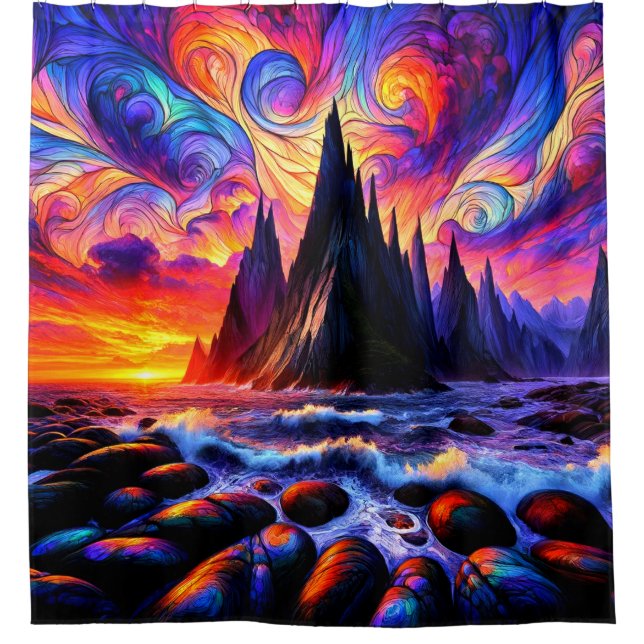 Rideaux De Douche Mountain Sunset Scene (Devant)