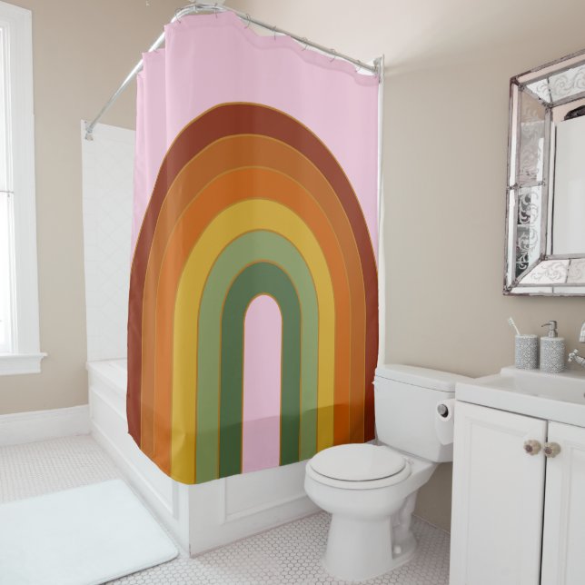 Rideaux De Douche Muet Rétro Seventies Rainbow Rose (En situation)
