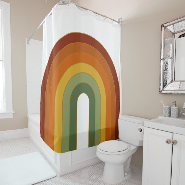 Rideaux De Douche Muet Rétro Seventies Rainbow White (En situation)