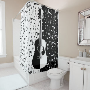 Rideaux De Douche Musique noire et blanche contemporaine élégante 