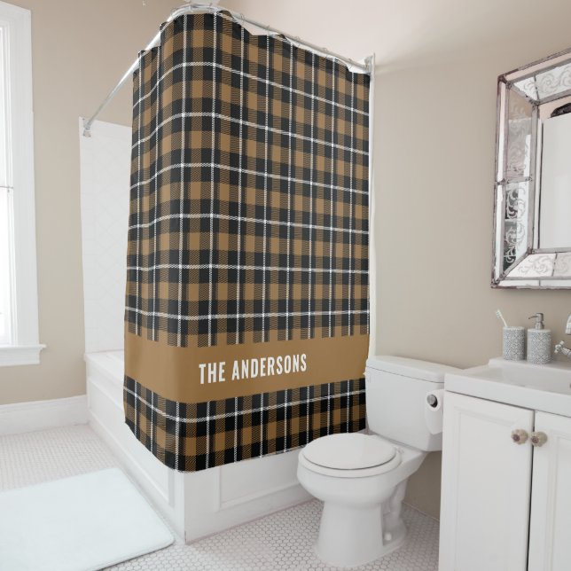 Rideaux De Douche Mustard tartan moderne rustique douche personnalis (En situation)