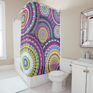 Rideaux De Douche Mutli-Mandalas pourpre en gras