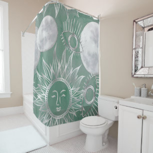 Rideaux De Douche Mystique solaire Dusty Green Silver Moon Stars S