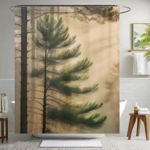 Rideaux De Douche Nature Paisible Pine Tree Foggy Misty Jungle