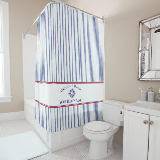 Rideaux De Douche  Nautical Stripe Monogram Boat Name Shower Curtain