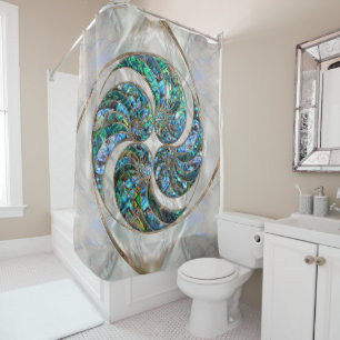 Rideaux De Douche Nautilus Shell - Abalone et Pearl