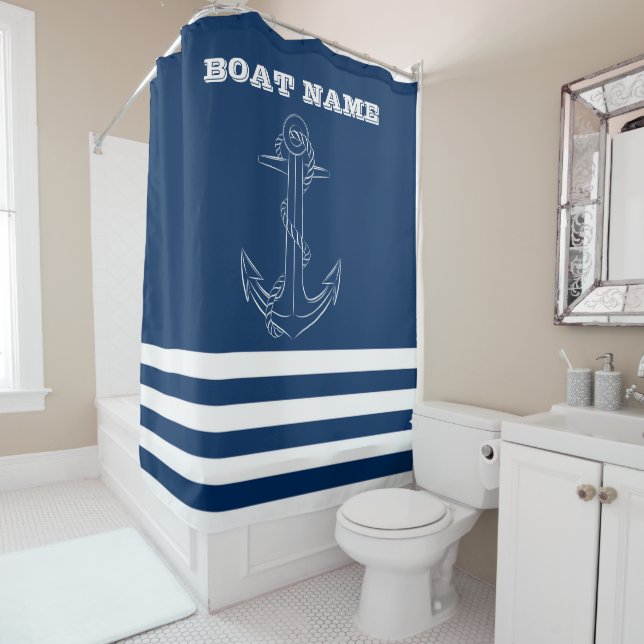 Rideaux De Douche Nautique, Ancre Marine Blue Striped Sailor (En situation)