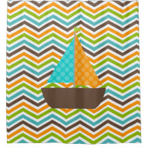 Nautique Ocean Bright Sailboat sur Chevron Stripes