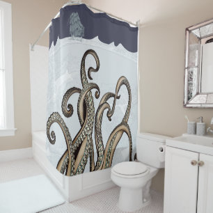 Rideaux De Douche Navire à voile et Monster de la mer Kraken