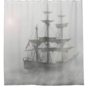 Rideaux De Douche Navire pirate gris, brouillard gris