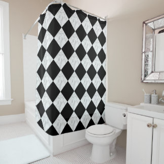 Rideaux De Douche Neo Deco Noir et Damier Marbre Faux Blanc