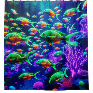 Rideaux De Douche "Neon Fish Wonderland - Art sous-marin vibrant"