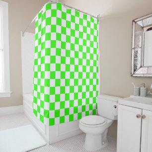 Rideaux De Douche Neon Green Blanc À damiers Checkerboard Vintage