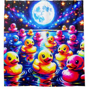 Rideaux De Douche "Neon Poolside Duckies"