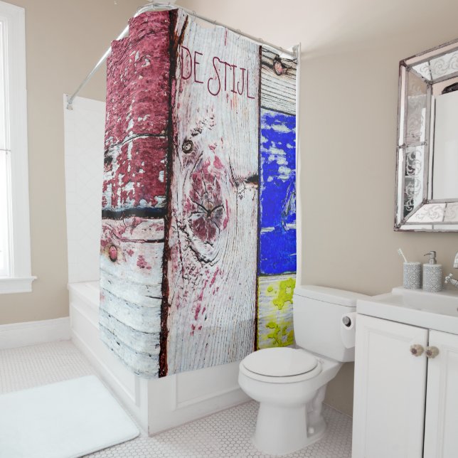 Rideaux De Douche Néoplasticisme amusant style d'art en bois personn (En situation)