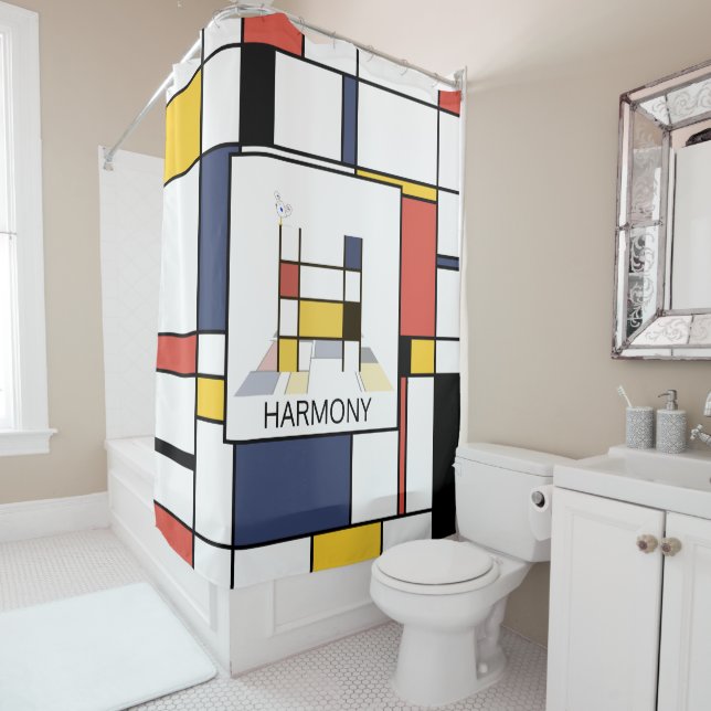 Rideaux De Douche Neoplasticisme Extraordinaire Art Monogramme. Lett (En situation)
