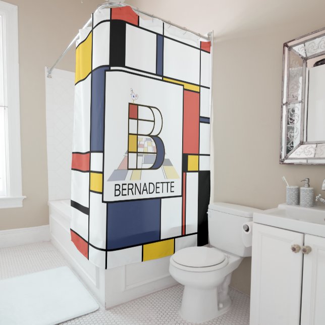Rideaux De Douche Neoplasticisme Extraordinaire Art Monogramme. Lett (En situation)