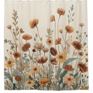 Rideaux De Douche Neutral Brown Earth Tone Wild Flower Garden Design