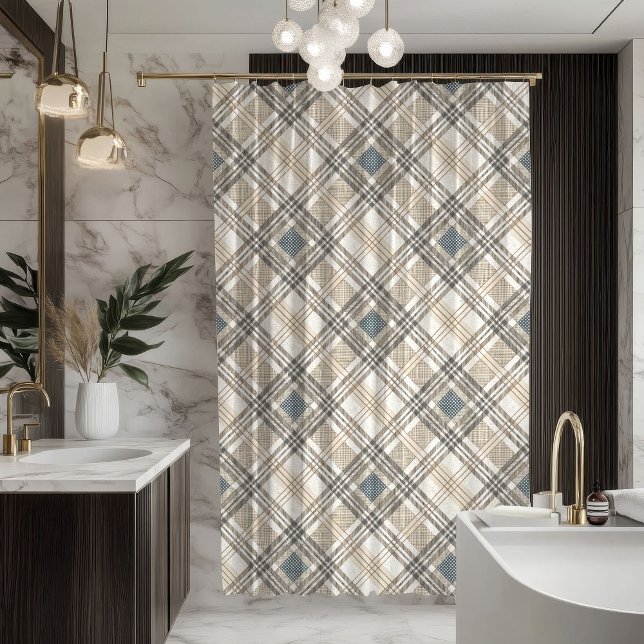 Rideaux De Douche Neutral Toned Curtain Modern Geometric Statement (Neutral Toned Curtain Modern Geometric Statement)