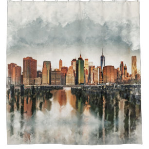 Rideaux De Douche New York City Manhattan Skyline - médias mixtes