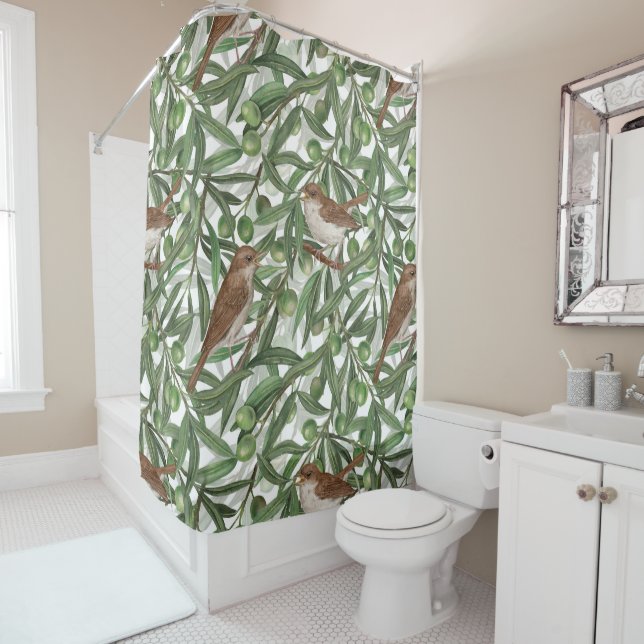 Rideaux De Douche Nightingales dans l'olivier (En situation)