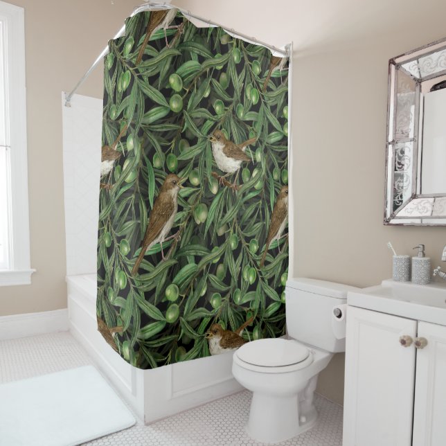 Rideaux De Douche Nightingales dans l'olivier 3 (En situation)